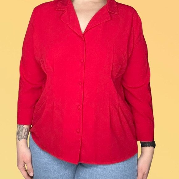 Red Button Up Blouse - Picture 3 of 4